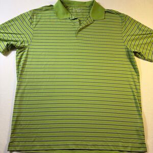 Nike Golf Polo Shirt Men XL Green White Striped Dri Fit Performance Golf Tennis